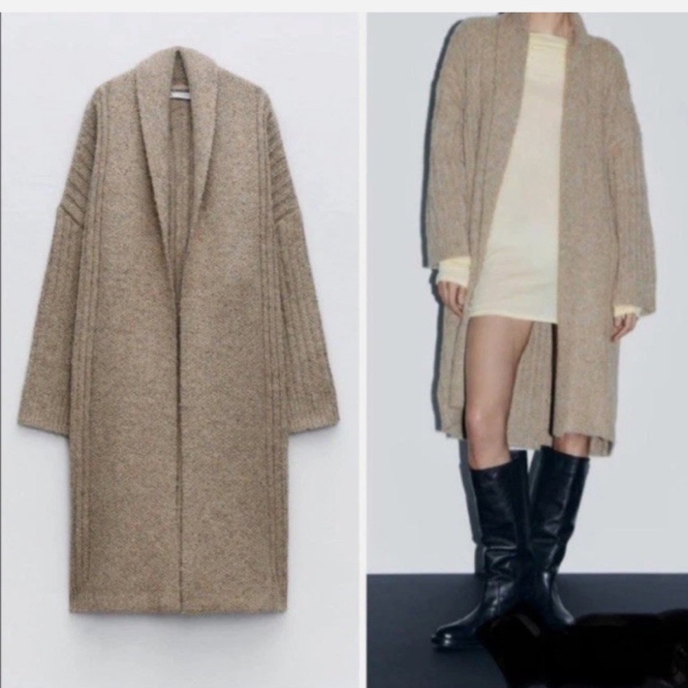 Zara chunky knit cardigan coat, oversized